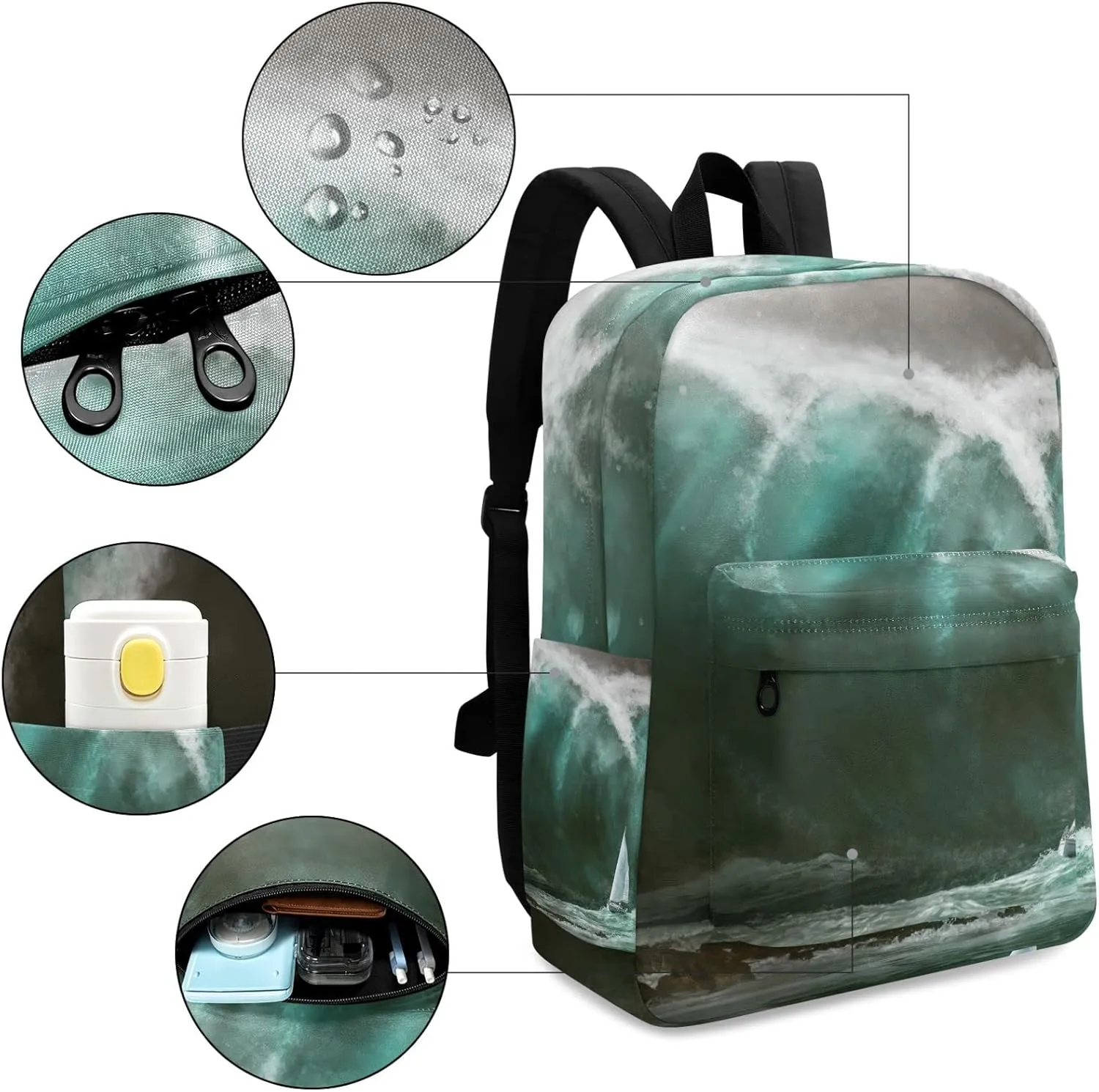 Fustylead Boat before Tsunami Travel Laptop Backpack, Durable School Bag for Men Women Teen for 15.6 Inch Notebook