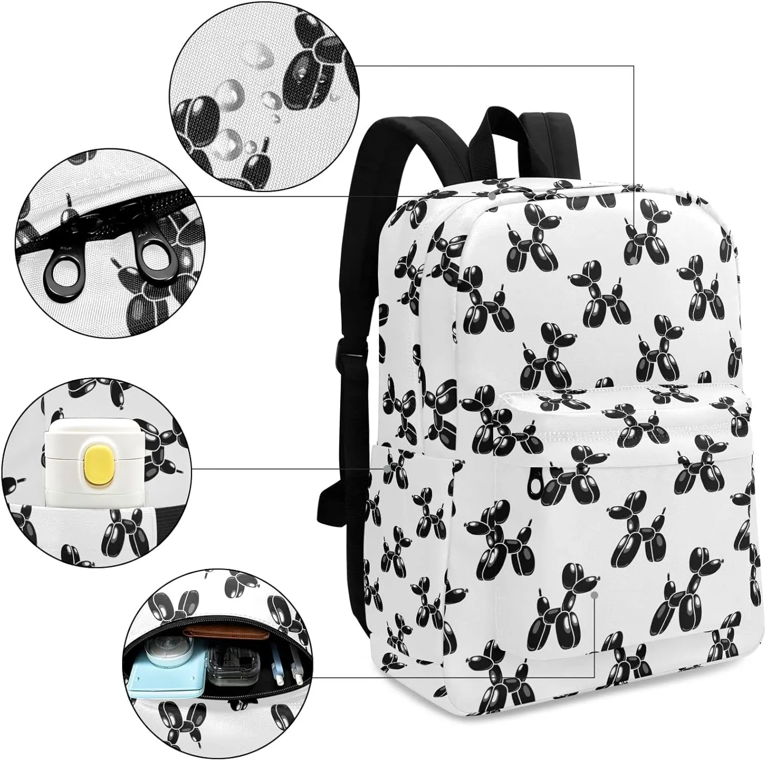Fustylead Lightweight Backpack for School, Classic Basic Casual Daypack for Travel with Bottle Side Pockets(Classic Balloon Dog)