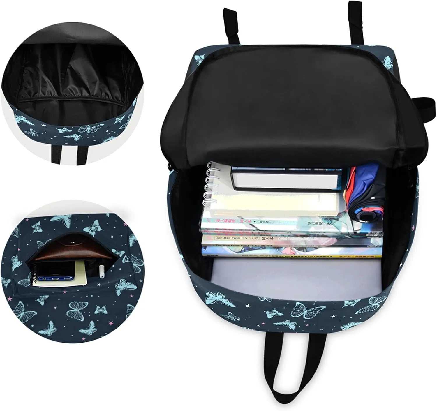 Fustylead Personalized Kids Backpack, Durable School Bag for Boys Girls (Blue Butterflies)