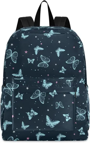 Fustylead Personalized Kids Backpack, Durable School Bag for Boys Girls (Blue Butterflies)