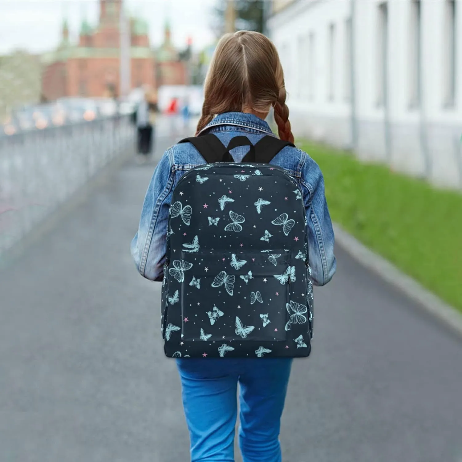 Fustylead Personalized Kids Backpack, Durable School Bag for Boys Girls (Blue Butterflies)