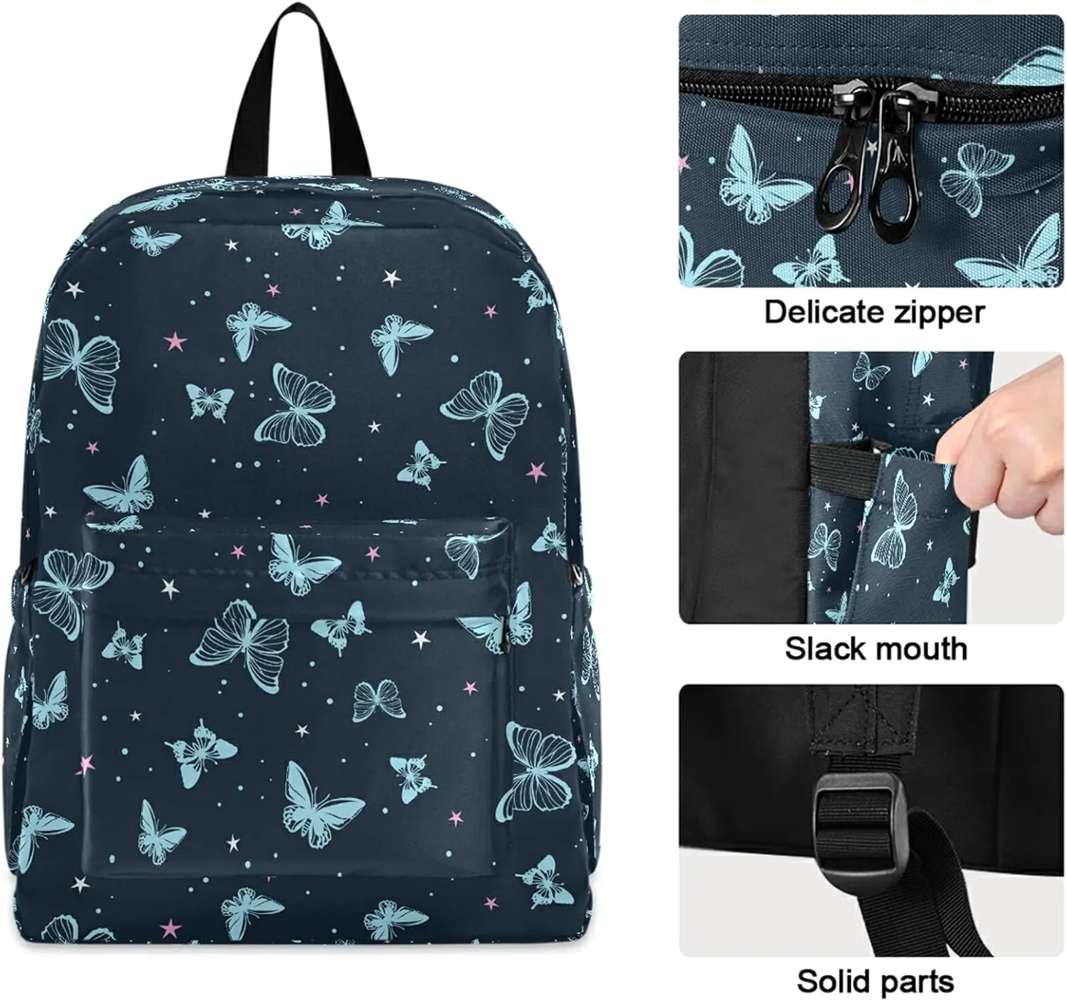 Fustylead Personalized Kids Backpack, Durable School Bag for Boys Girls (Blue Butterflies)