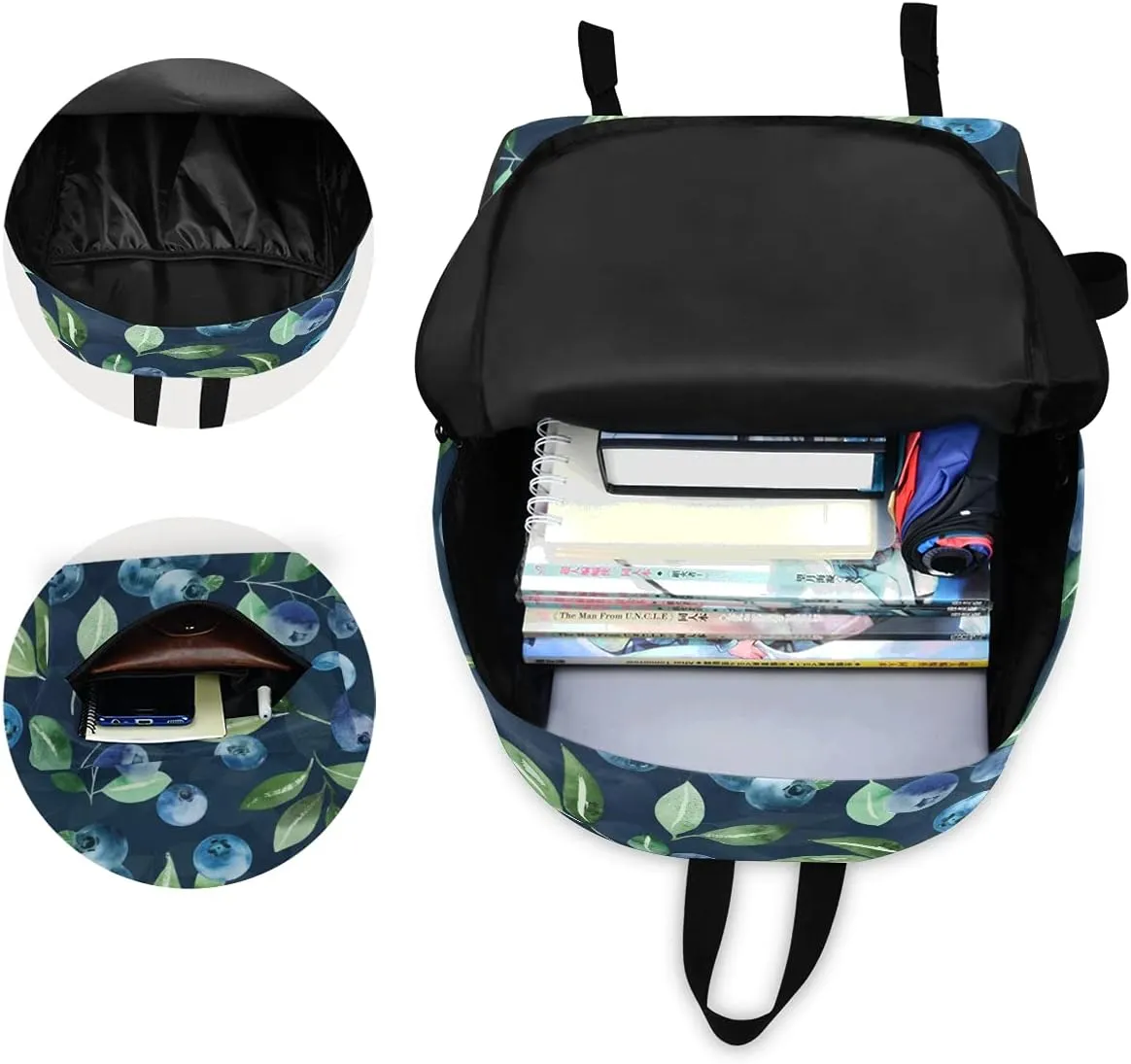Fustylead Watercolor Blueberry Travel Laptop Backpack, Durable School Bag for Men Women Teen for 15.6 Inch Notebook