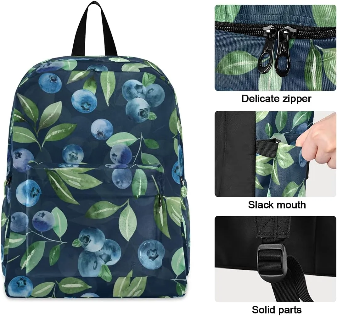 Fustylead Watercolor Blueberry Travel Laptop Backpack, Durable School Bag for Men Women Teen for 15.6 Inch Notebook