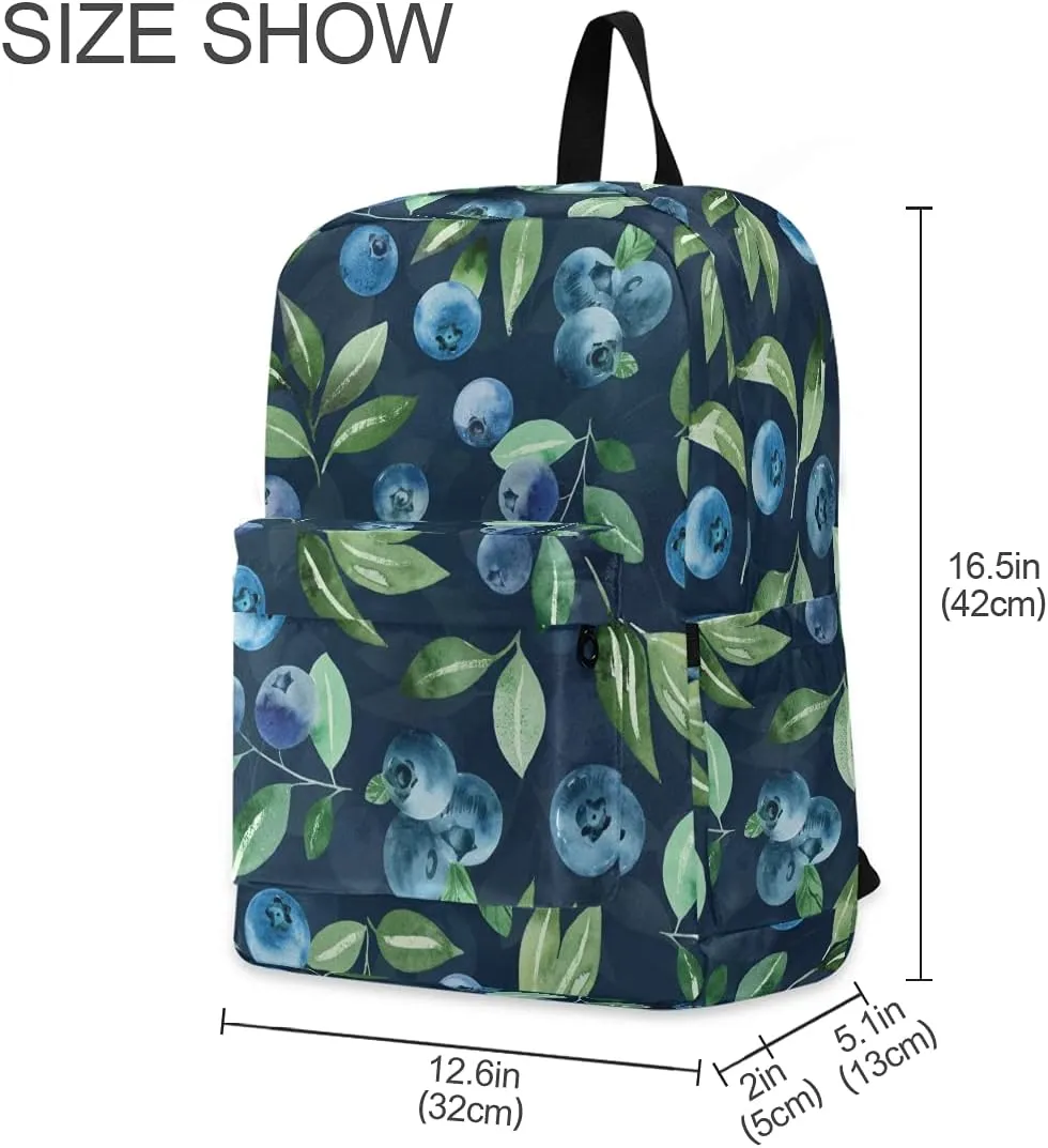 Fustylead Watercolor Blueberry Travel Laptop Backpack, Durable School Bag for Men Women Teen for 15.6 Inch Notebook