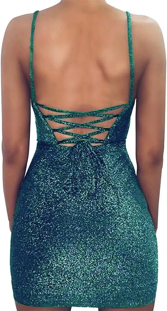 FV RELAY Women's Sexy Glitter Bandage Bodycon Wrap Dress Sleeveless Mini Club Party Dresses