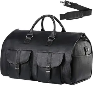 Garment Bag for Travel,Convertible Garment Duffle Bag for Men Women,Travel Duffels for Adult,2 in 1 Hanging Suitcase Suit Travel Bags for Business and Travel, Detachable Shoulder Strap, Black