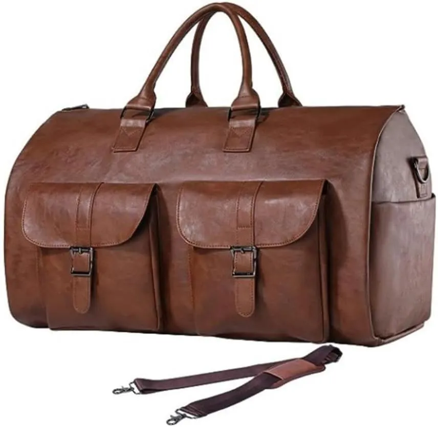 Garment Bag for Travel,Convertible Garment Duffle Bag for Men Women,Travel Duffels for Adult,2 in 1 Hanging Suitcase Suit Travel Bags for Business and Travel, Detachable Shoulder Strap, Brown
