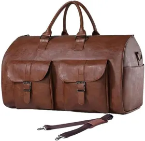 Garment Bag for Travel,Convertible Garment Duffle Bag for Men Women,Travel Duffels for Adult,2 in 1 Hanging Suitcase Suit Travel Bags for Business and Travel, Detachable Shoulder Strap, Brown