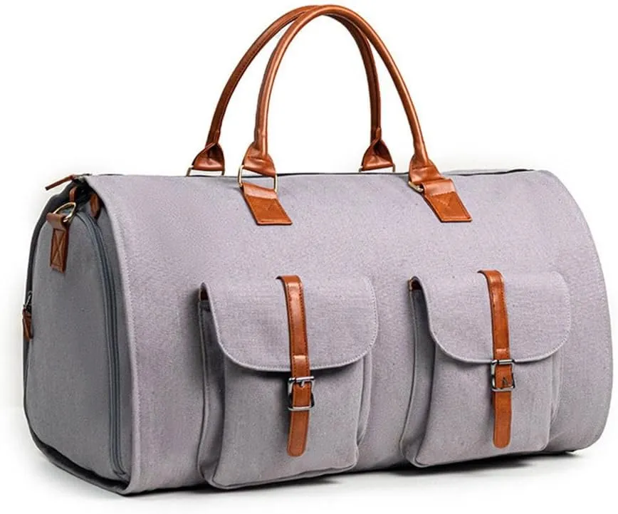 Garment Bag for Travel,Convertible Garment Duffle Bag for Men Women,Travel Duffels for Adult,2 in 1 Hanging Suitcase Suit Travel Bags for Business and Travel, Detachable Shoulder Strap, Grey