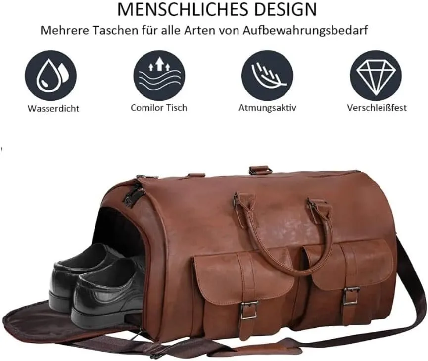 Garment Bag for Travel,Convertible Garment Duffle Bag for Men Women,Travel Duffels for Adult,2 in 1 Hanging Suitcase Suit Travel Bags for Business and Travel, Detachable Shoulder Strap, Khaki