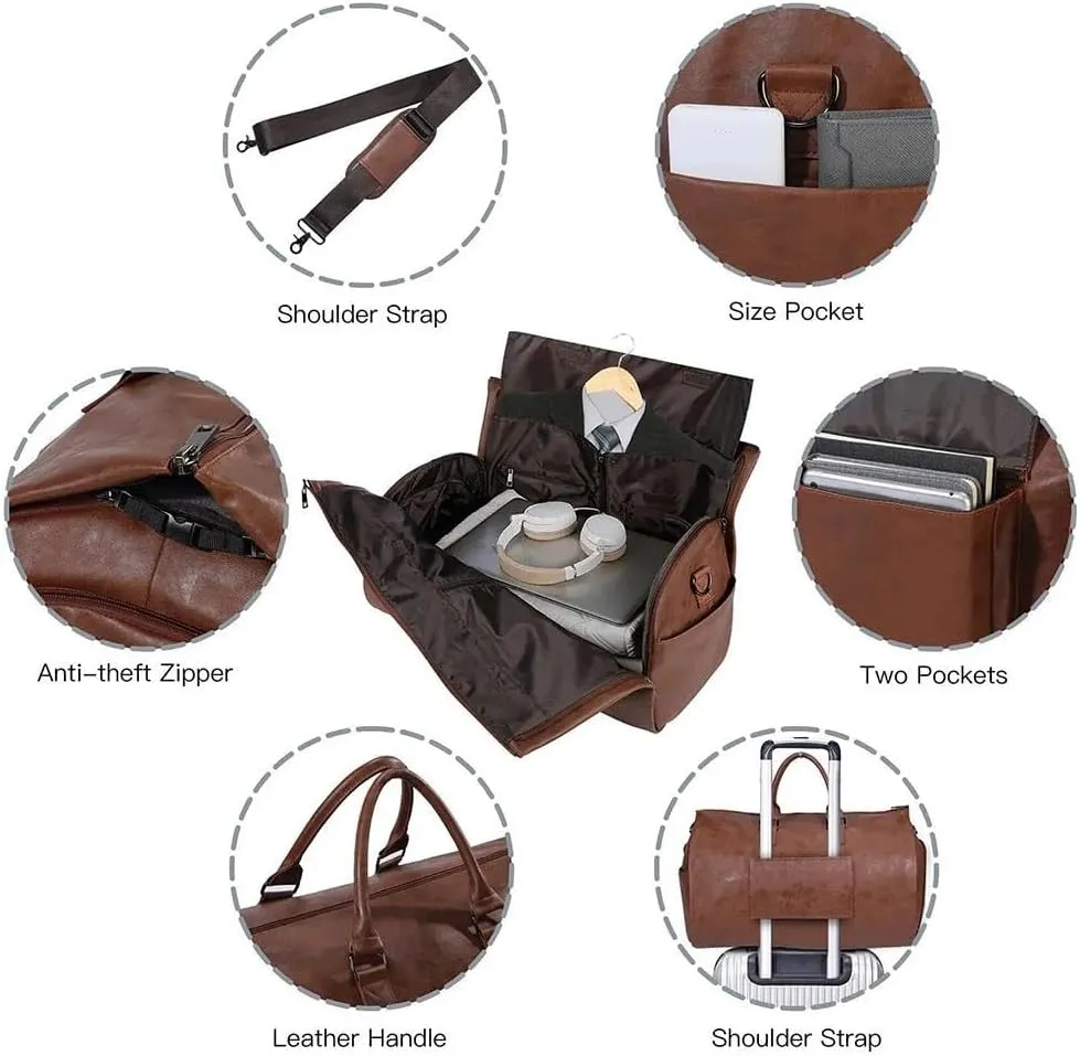 Garment Bag for Travel,Convertible Garment Duffle Bag for Men Women,Travel Duffels for Adult,2 in 1 Hanging Suitcase Suit Travel Bags for Business and Travel, Detachable Shoulder Strap, Khaki