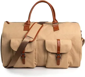 Garment Bag for Travel,Convertible Garment Duffle Bag for Men Women,Travel Duffels for Adult,2 in 1 Hanging Suitcase Suit Travel Bags for Business and Travel, Detachable Shoulder Strap, Khaki