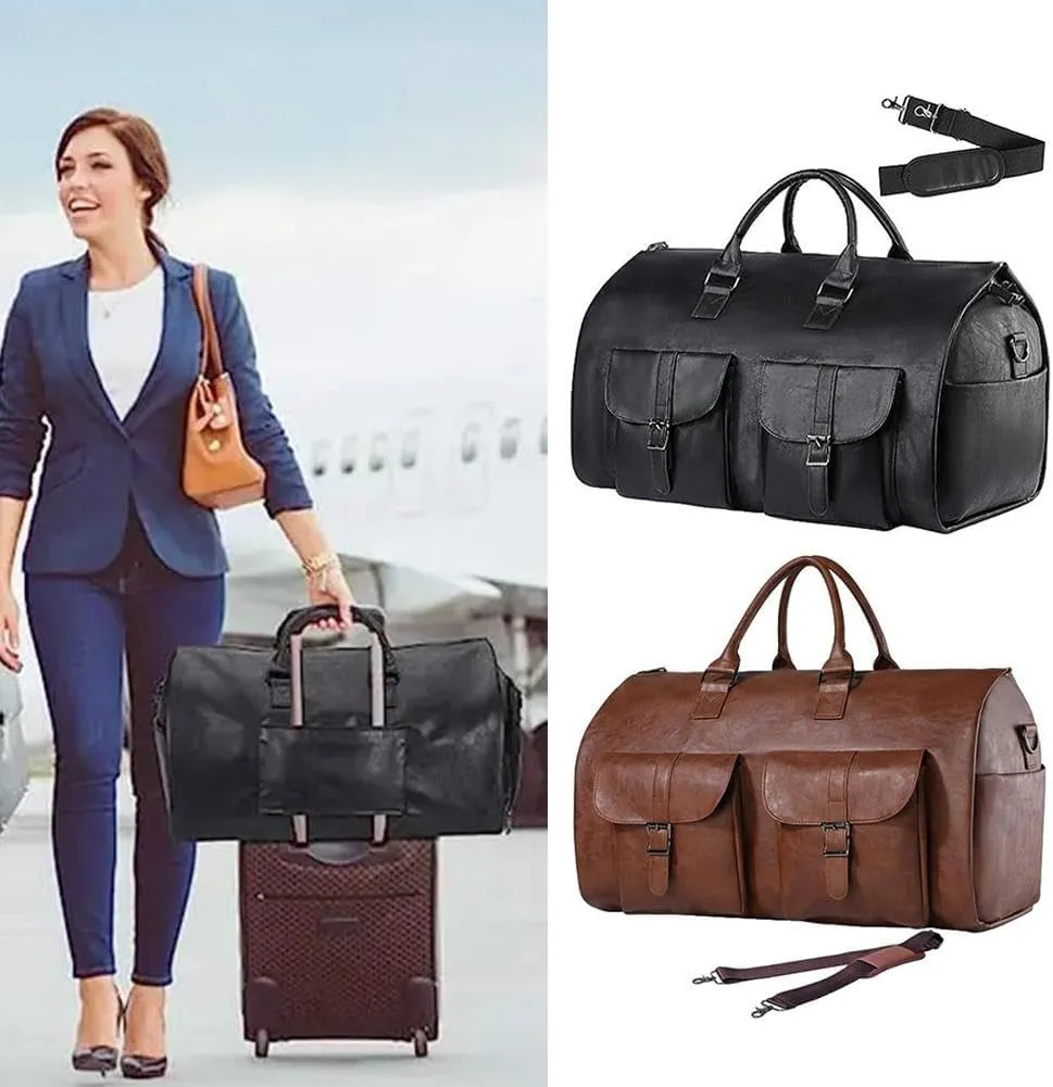 Garment Bag for Travel,Convertible Garment Duffle Bag for Men Women,Travel Duffels for Adult,2 in 1 Hanging Suitcase Suit Travel Bags for Business and Travel, Detachable Shoulder Strap, Khaki