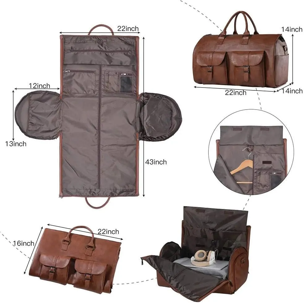 Garment Bag for Travel,Convertible Garment Duffle Bag for Men Women,Travel Duffels for Adult,2 in 1 Hanging Suitcase Suit Travel Bags for Business and Travel, Detachable Shoulder Strap, Khaki