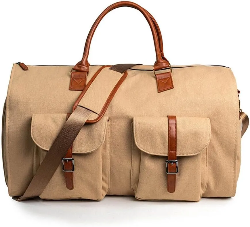 Garment Bag for Travel,Convertible Garment Duffle Bag for Men Women,Travel Duffels for Adult,2 in 1 Hanging Suitcase Suit Travel Bags for Business and Travel, Detachable Shoulder Strap, Khaki