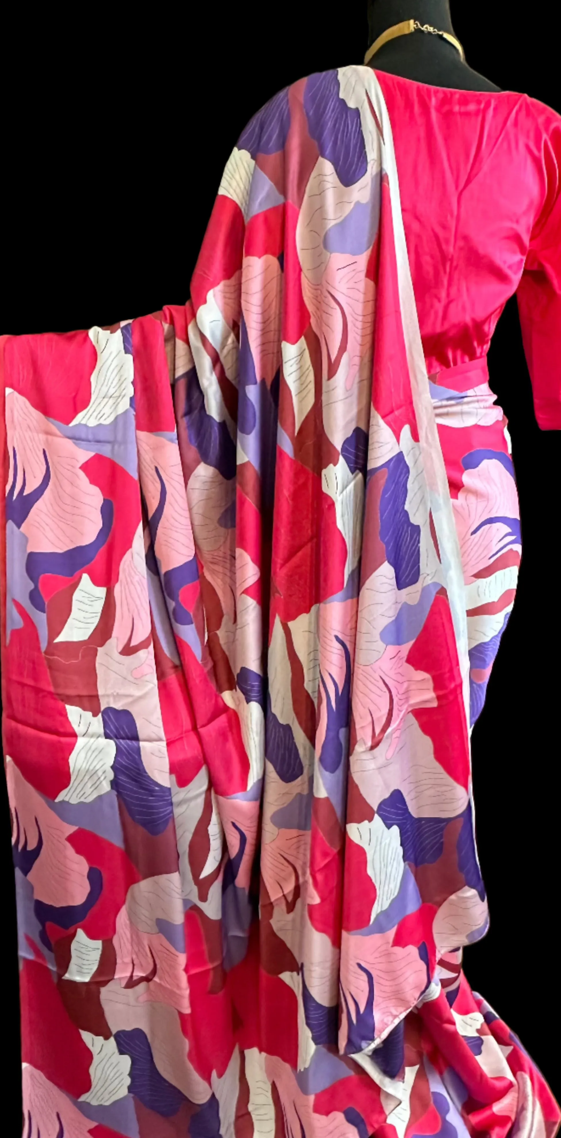 Geometrical patterns pastel Satin saree with stitched  blouse