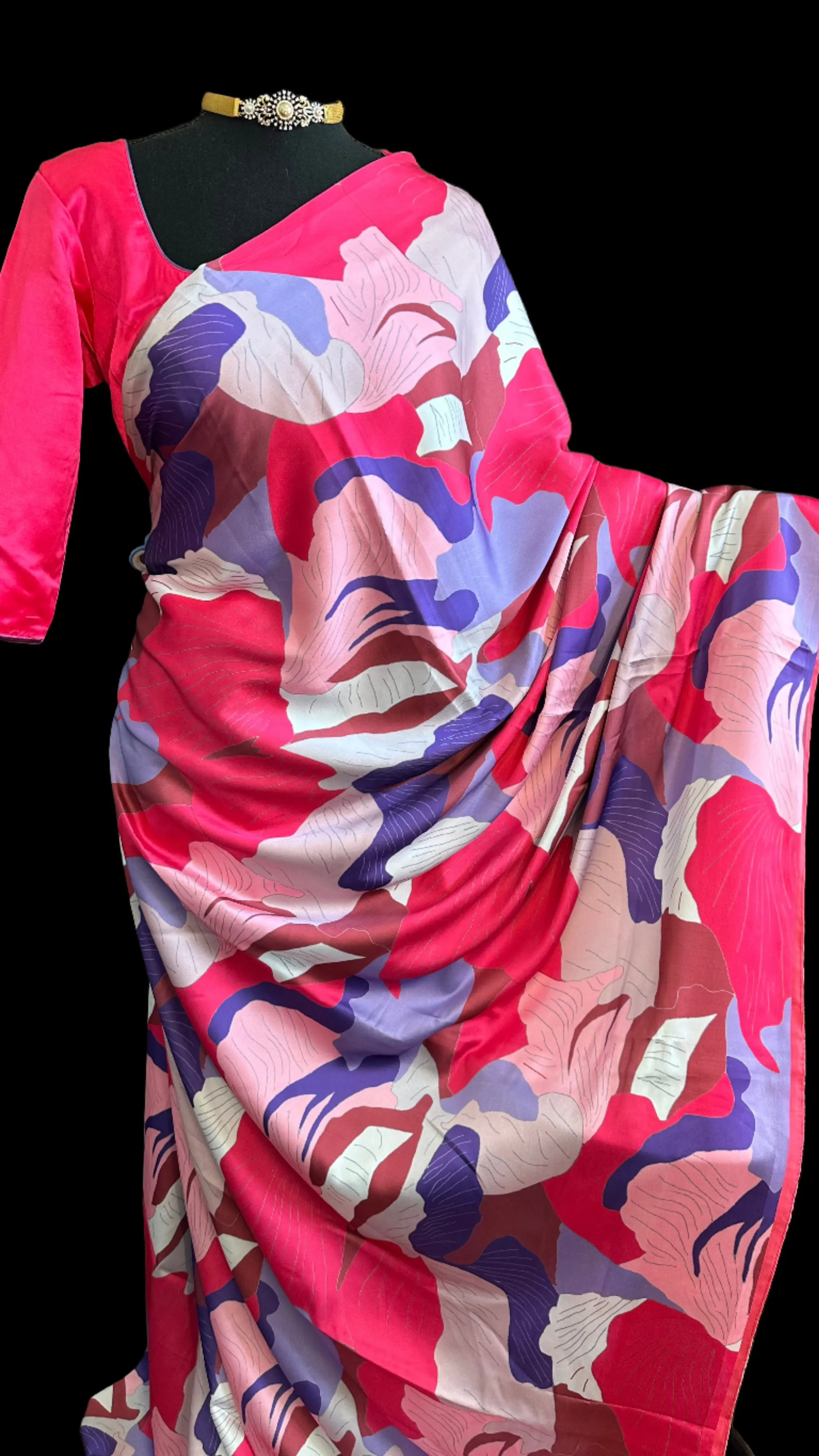 Geometrical patterns pastel Satin saree with stitched  blouse