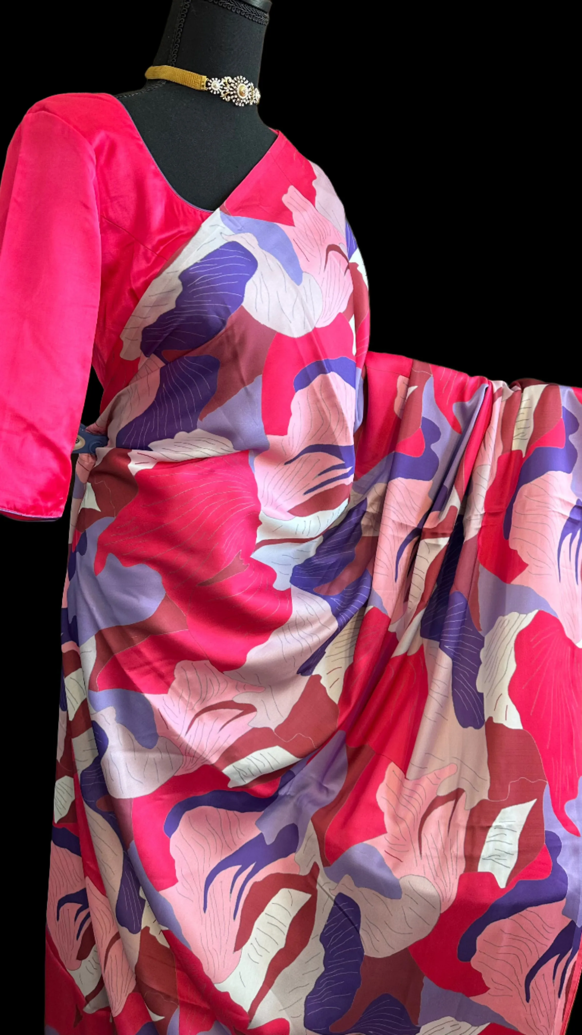 Geometrical patterns pastel Satin saree with stitched  blouse