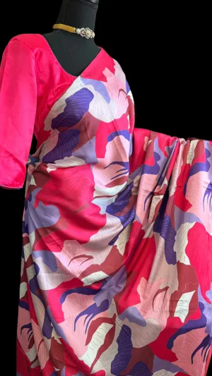Geometrical patterns pastel Satin saree with stitched  blouse