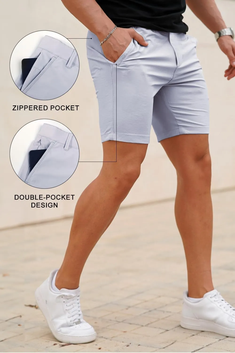 GINGTTO Mens Casual Shorts Stretch Slim Fit Quick Dry 9 Inch Inseam