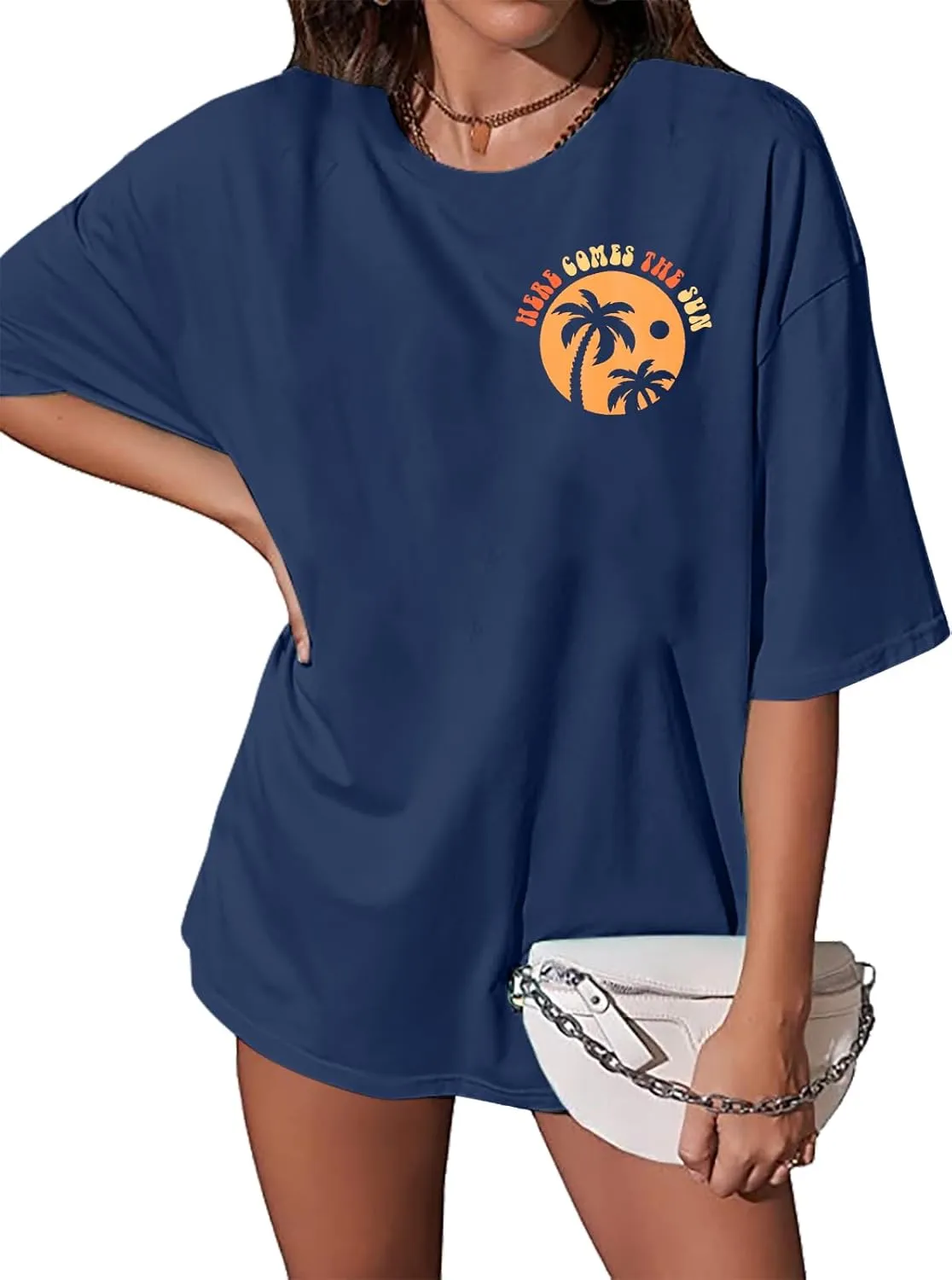 Graphic Tees Women Oversized T-Shirts: Summer Hawaiian Beach Tops Shirts Hawaii Tropical Beachy Short Sleeve Outfit