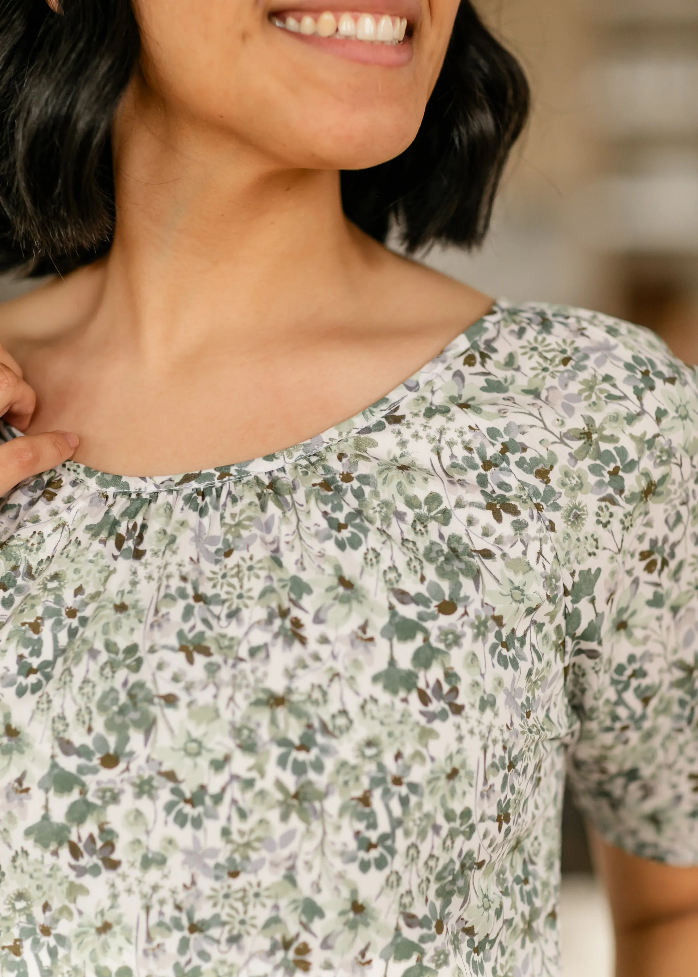 Green Floral Boat Neck Midi Dress