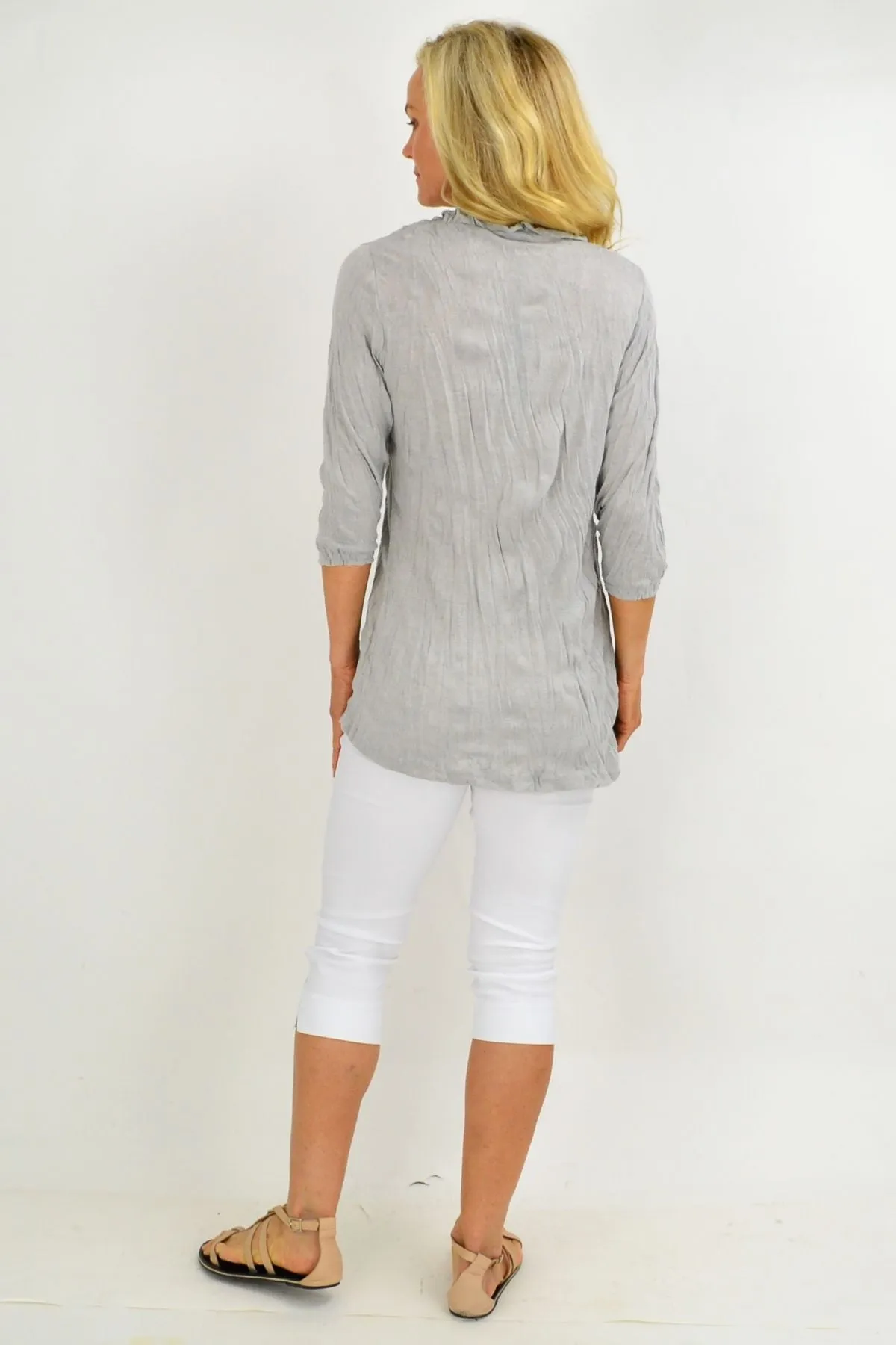Grey Pleat Crinkle Tunic Top