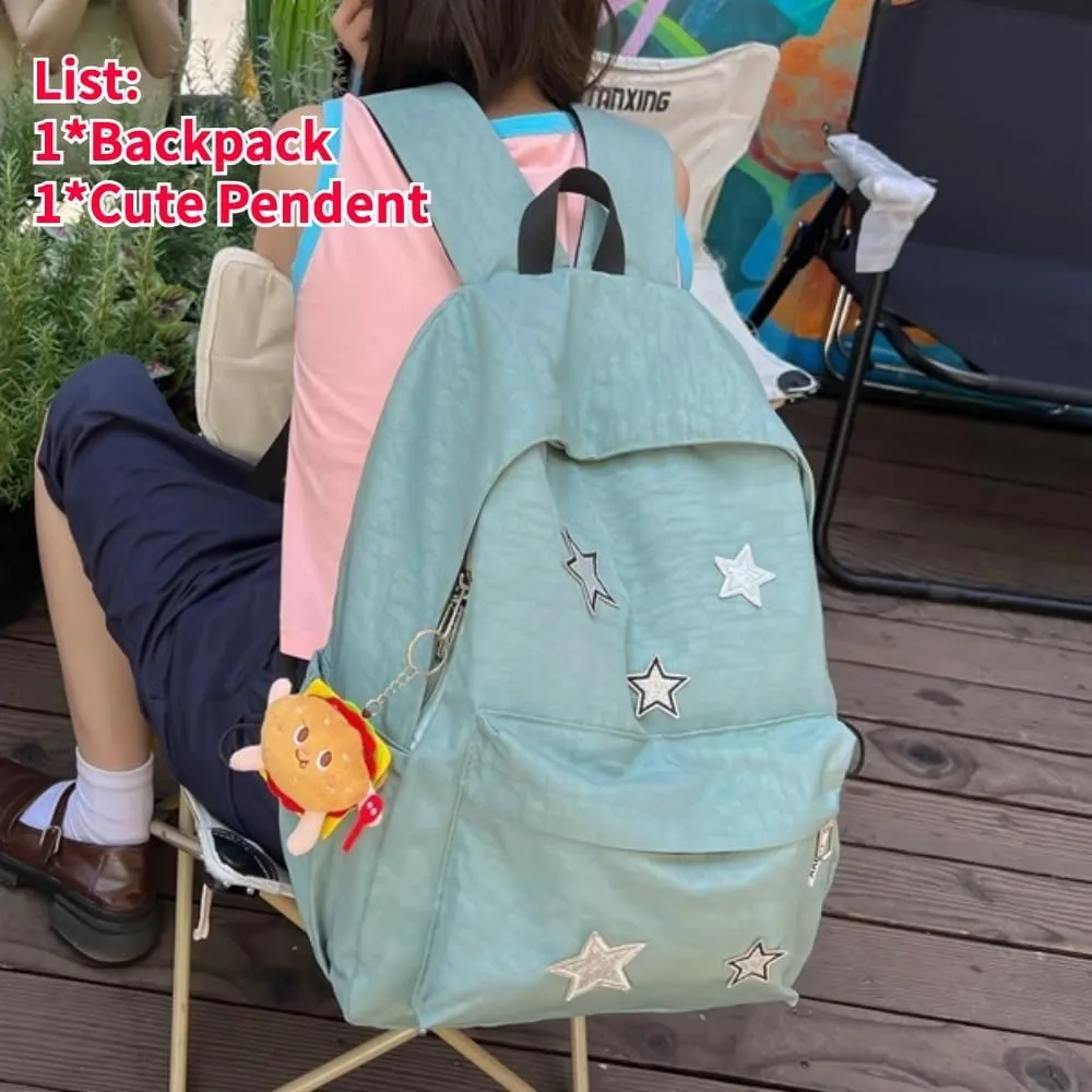Grunge Backpack with Adorable Accessory Aesthetic Backpack Cute Backpacks Waterproof (Green)