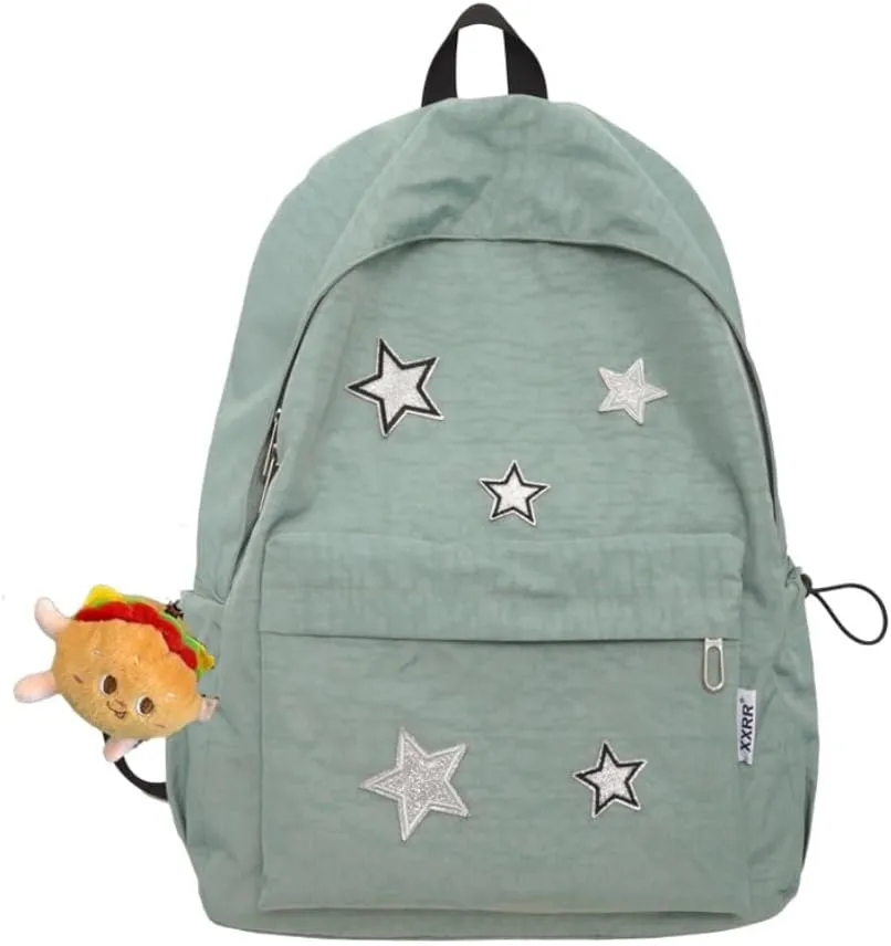 Grunge Backpack with Adorable Accessory Aesthetic Backpack Cute Backpacks Waterproof (Green)
