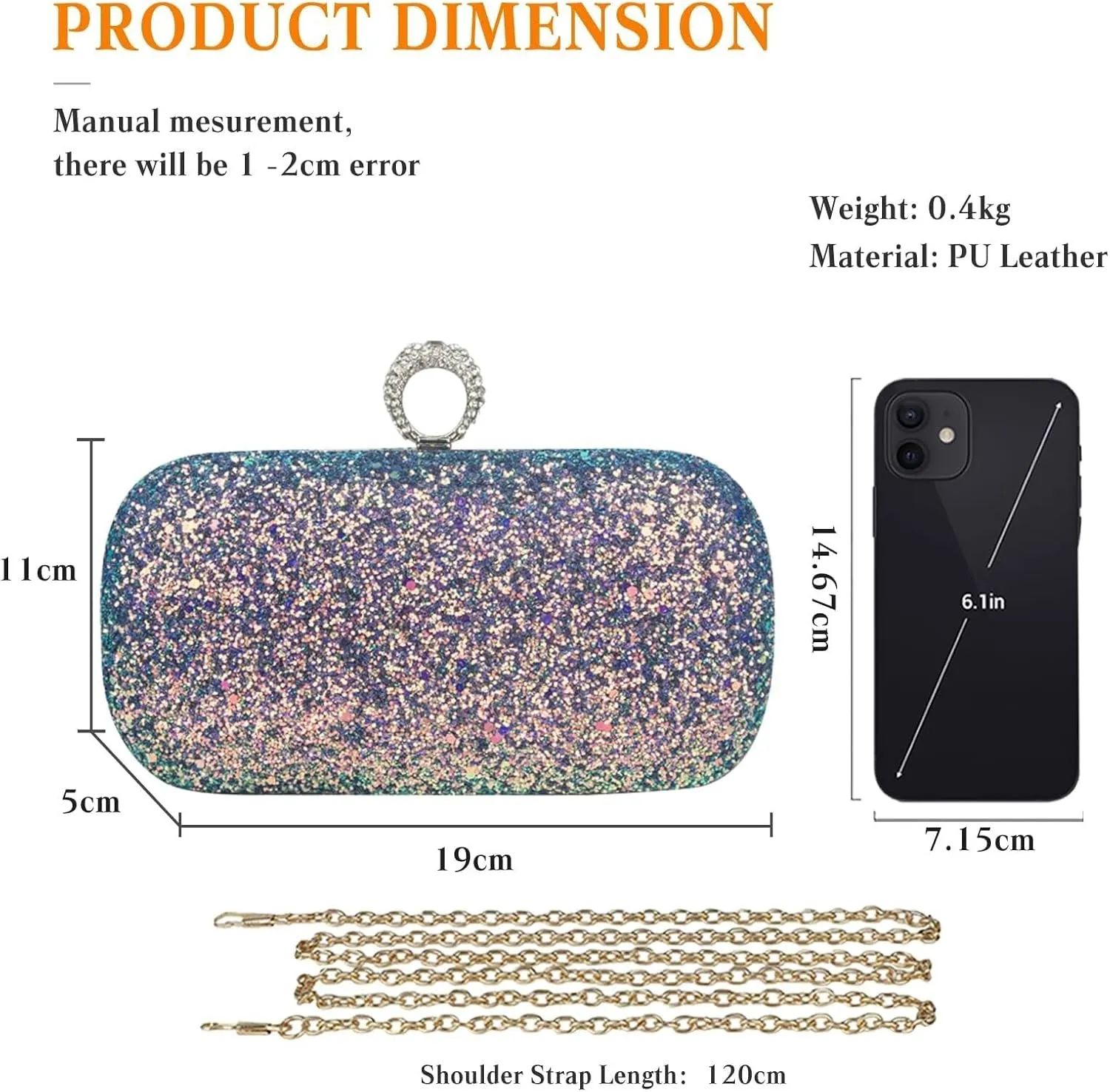 Handbag Bridal Wedding Purse Glitter Shoulder Elegant Crossbody Women Clutch Sequin Evening Ladies Sparkly