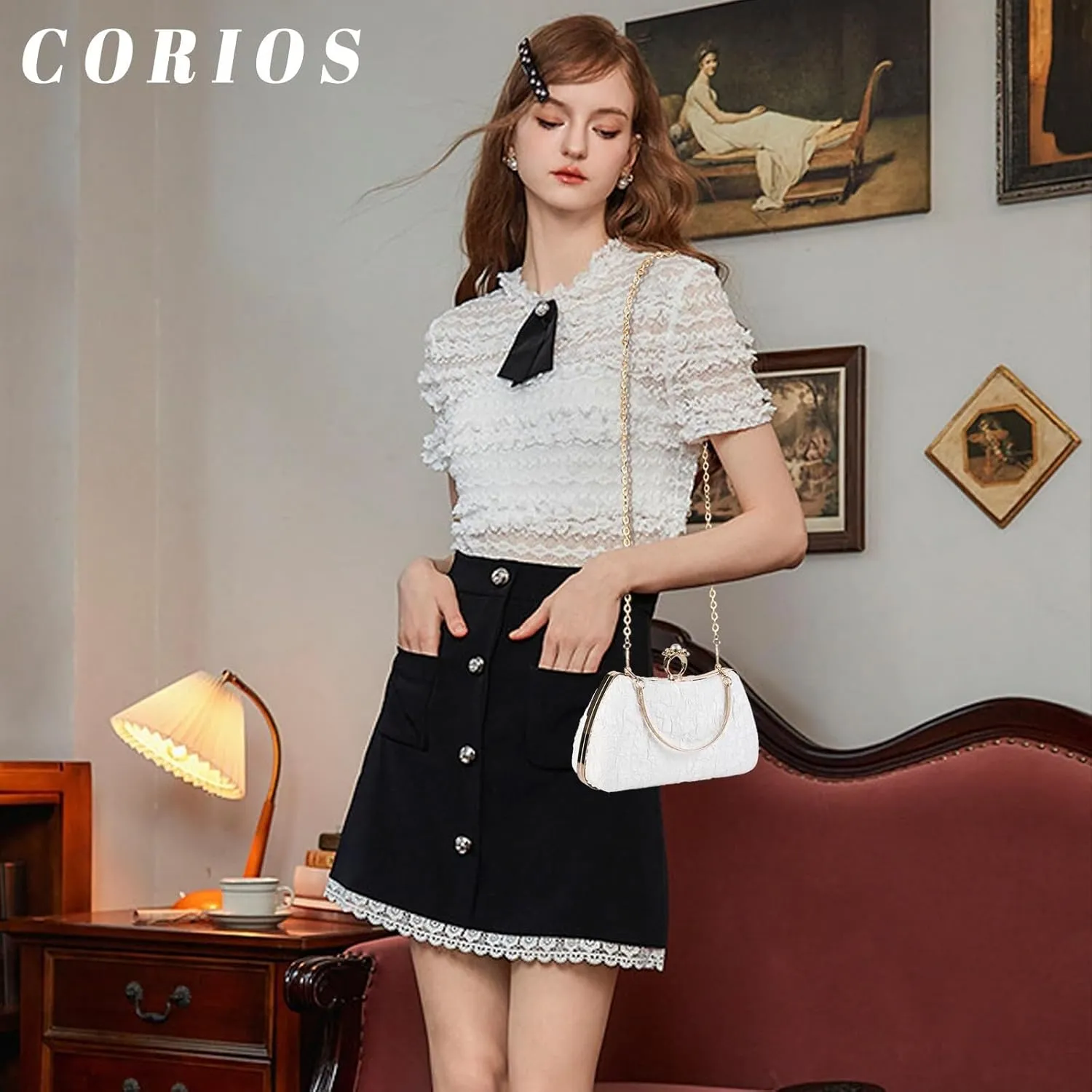Handbag for Women Shoulder with Detachable Chain Elegant Crossbody Evening Pearl Clutch Bridal Wedding Purse