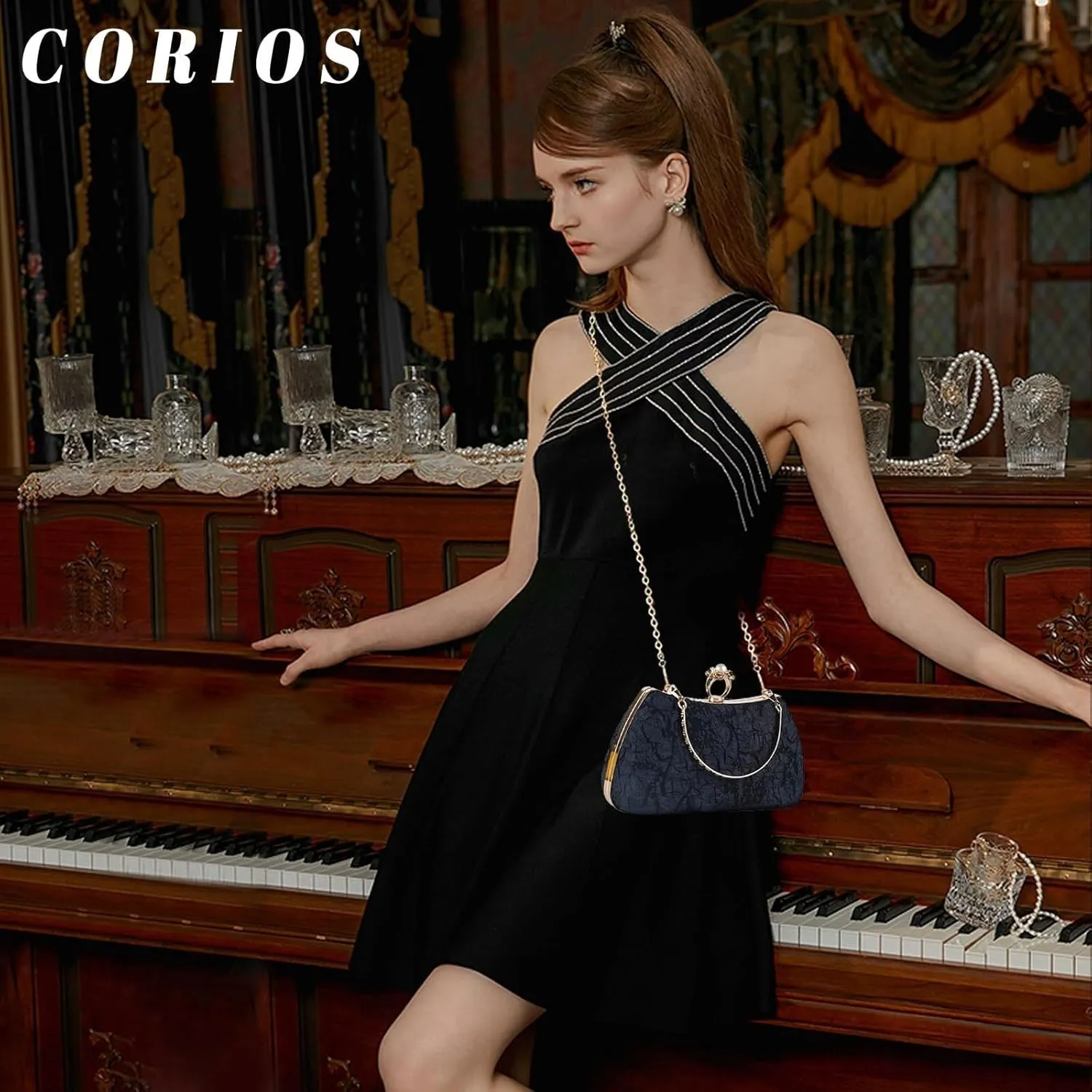 Handbag for Women Shoulder with Detachable Chain Elegant Crossbody Evening Pearl Clutch Bridal Wedding Purse