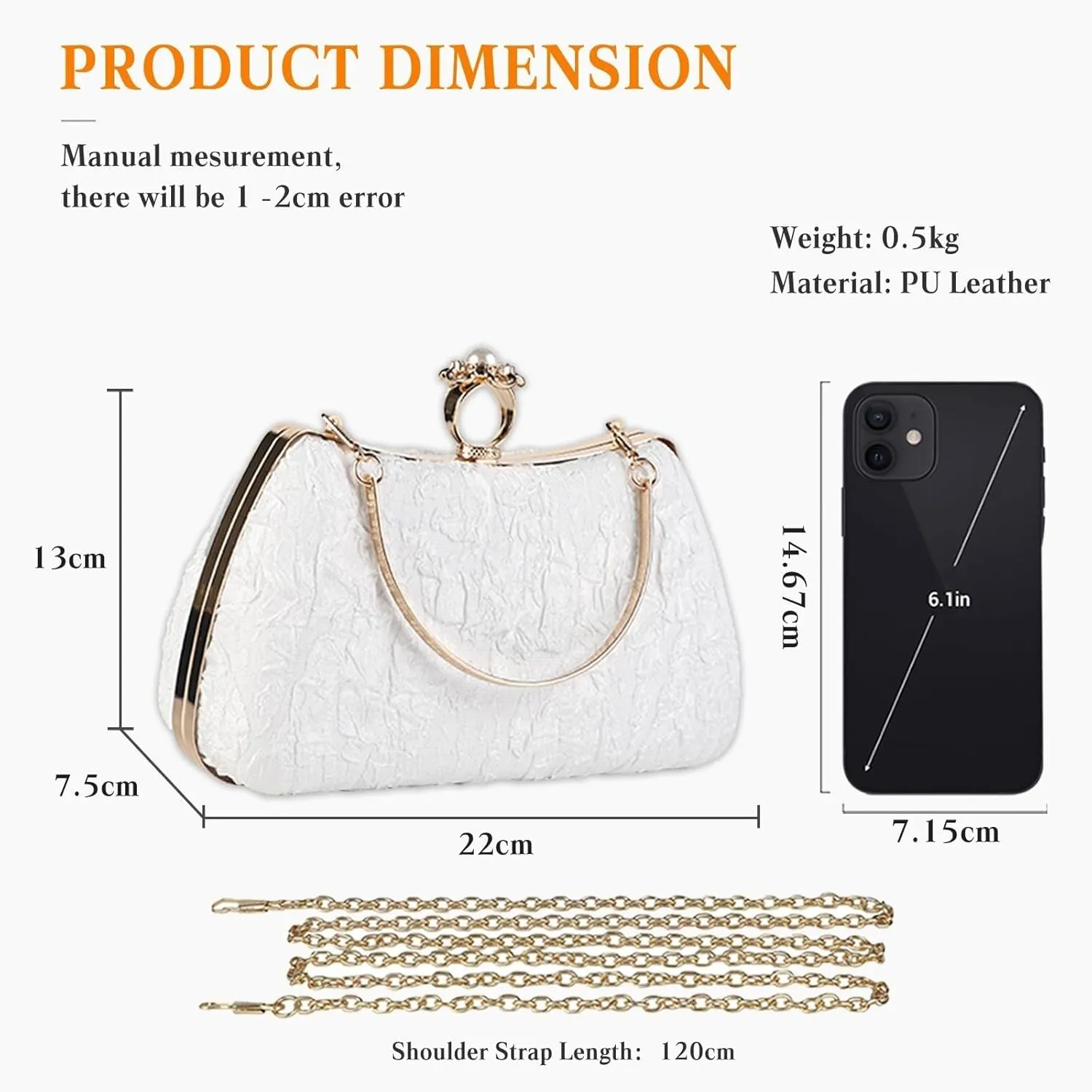 Handbag for Women Shoulder with Detachable Chain Elegant Crossbody Evening Pearl Clutch Bridal Wedding Purse