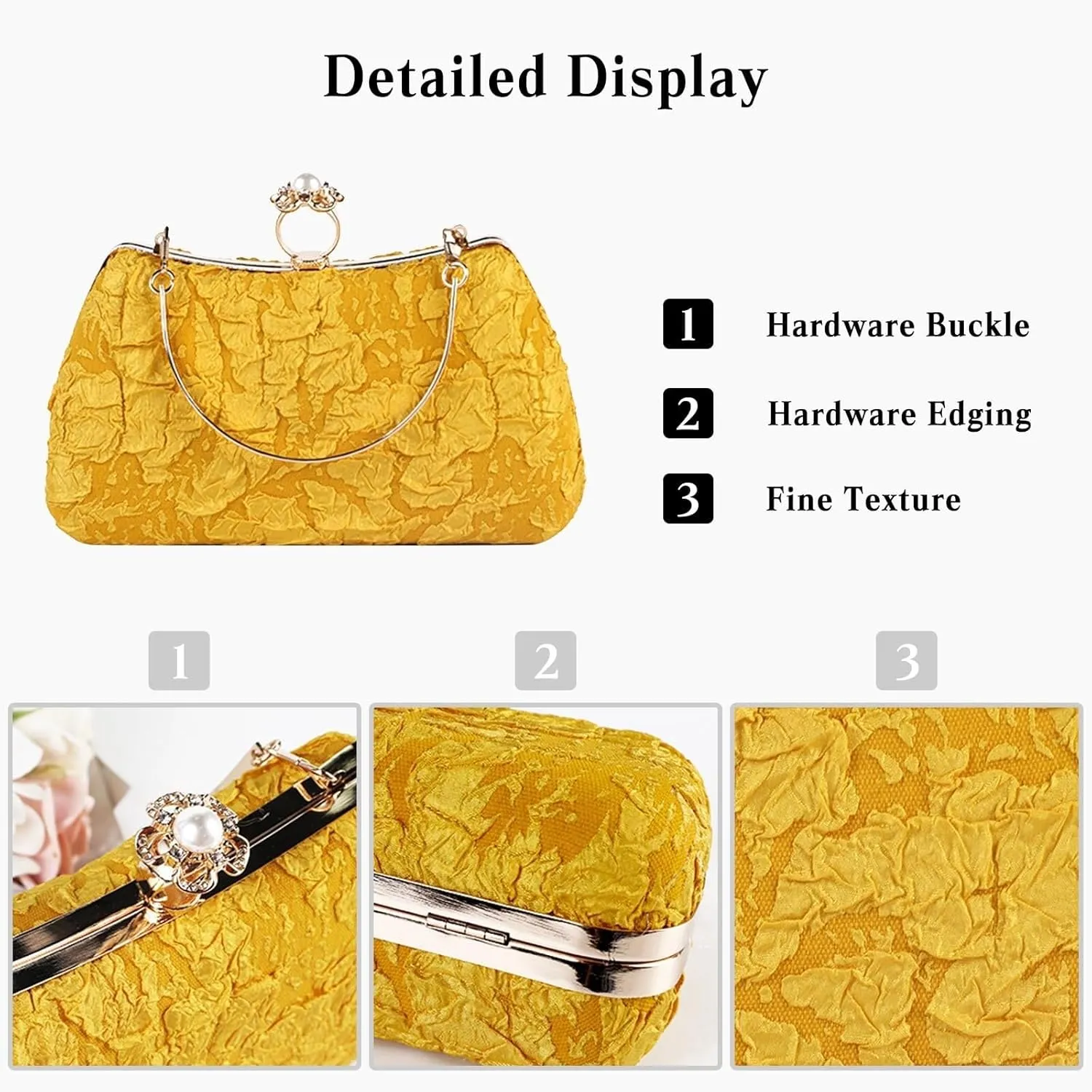 Handbag for Women Shoulder with Detachable Chain Elegant Crossbody Evening Pearl Clutch Bridal Wedding Purse