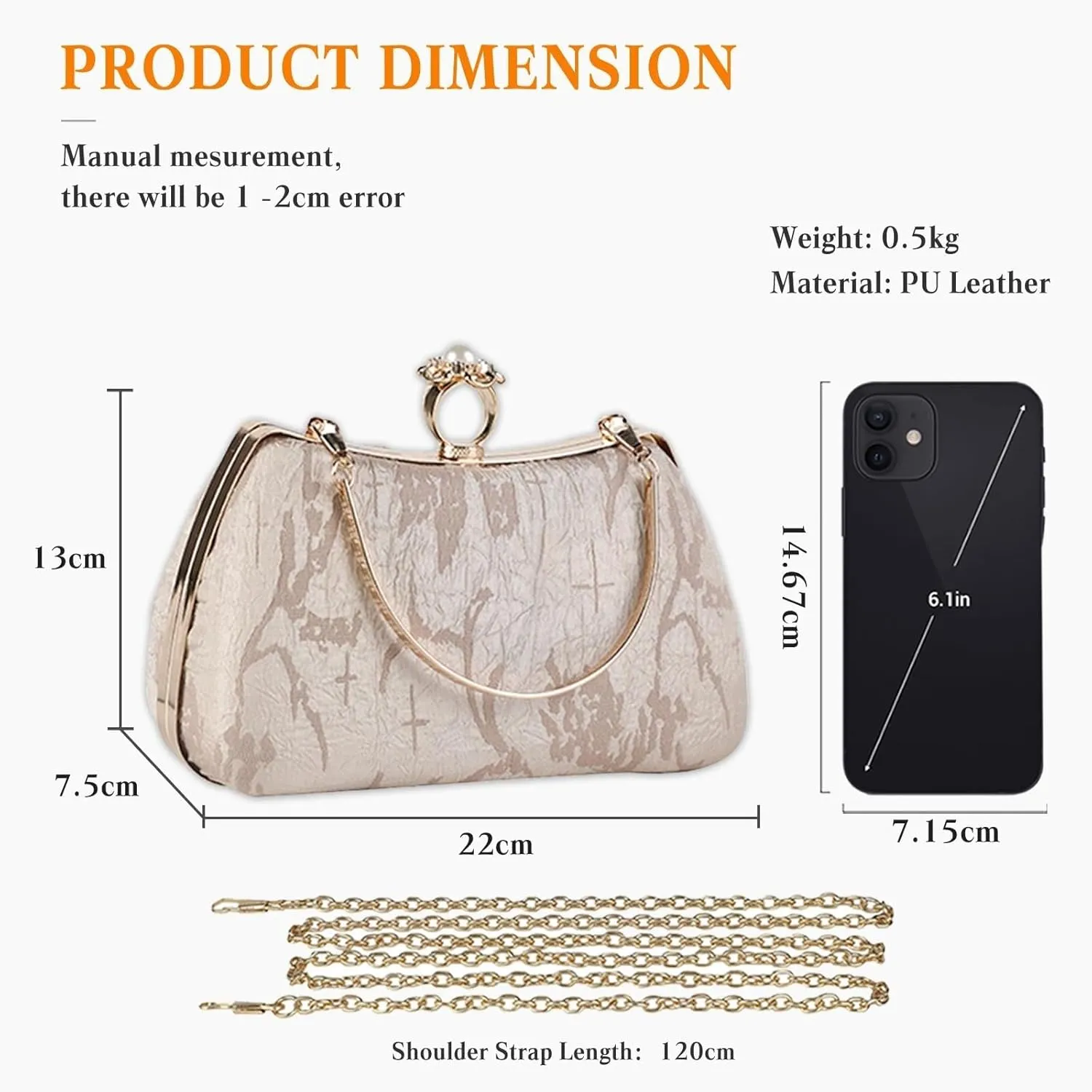 Handbag for Women Shoulder with Detachable Chain Elegant Crossbody Evening Pearl Clutch Bridal Wedding Purse