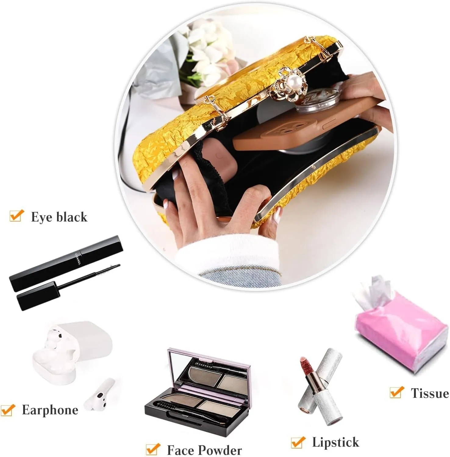 Handbag for Women Shoulder with Detachable Chain Elegant Crossbody Evening Pearl Clutch Bridal Wedding Purse