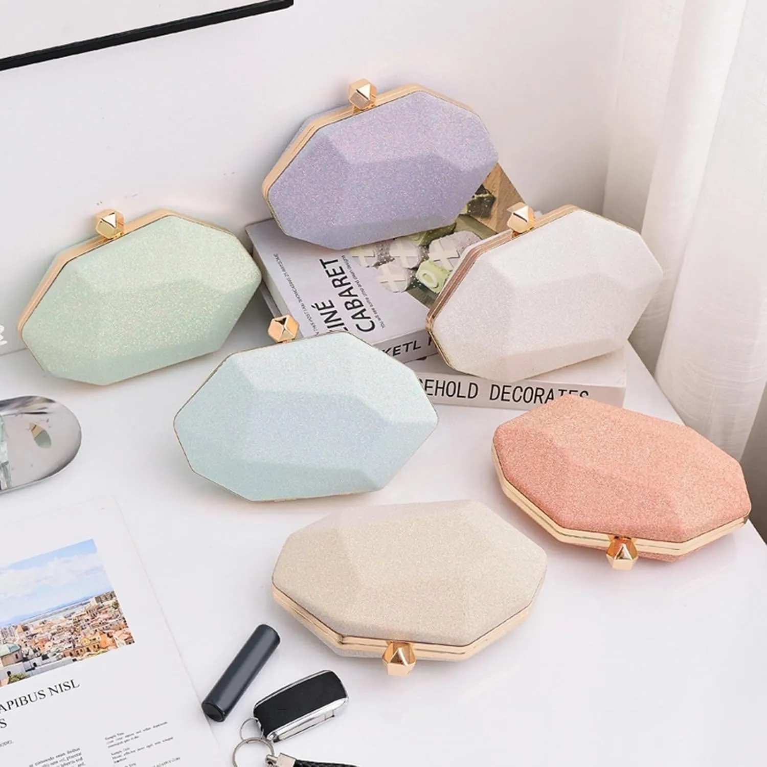 Handbag Women's Bridal Wedding Purse Glitter Irregular Shoulder Elegant Crossbody Evening Clutch Ladies Sparkly