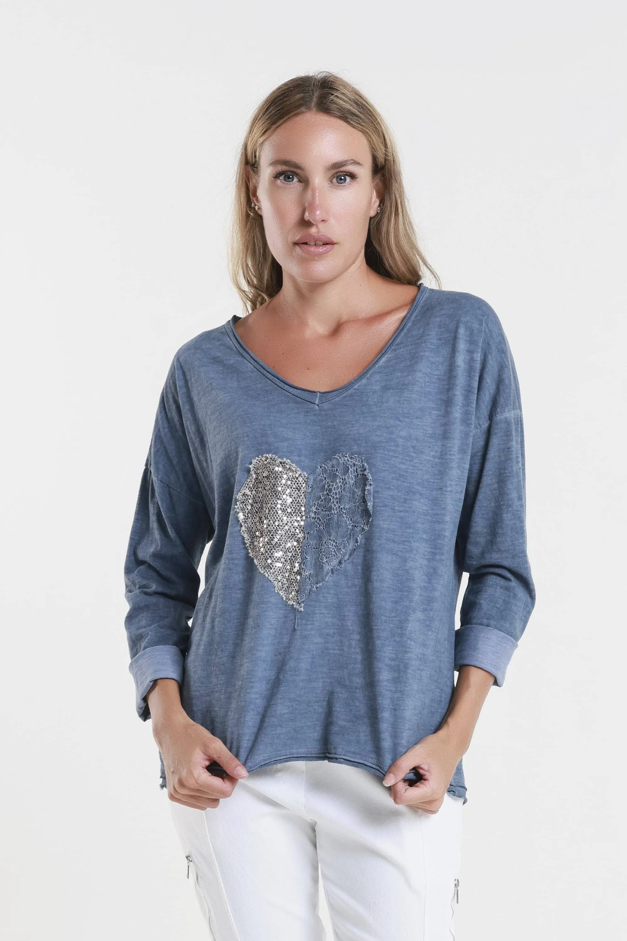 Heart Janice Long Sleeve Sequin/Lace Heart Top