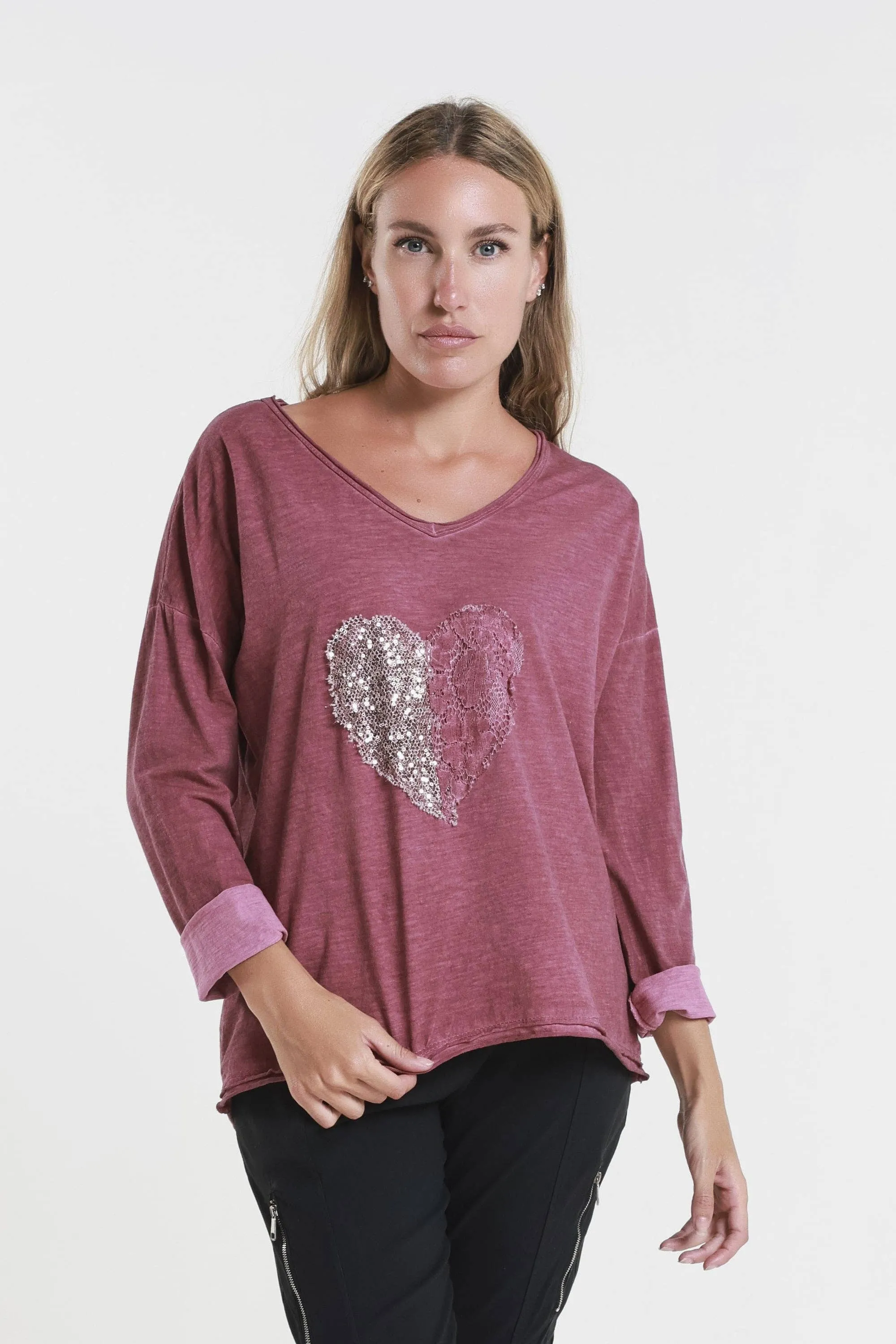 Heart Janice Long Sleeve Sequin/Lace Heart Top