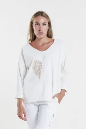 Heart Janice Long Sleeve Sequin/Lace Heart Top