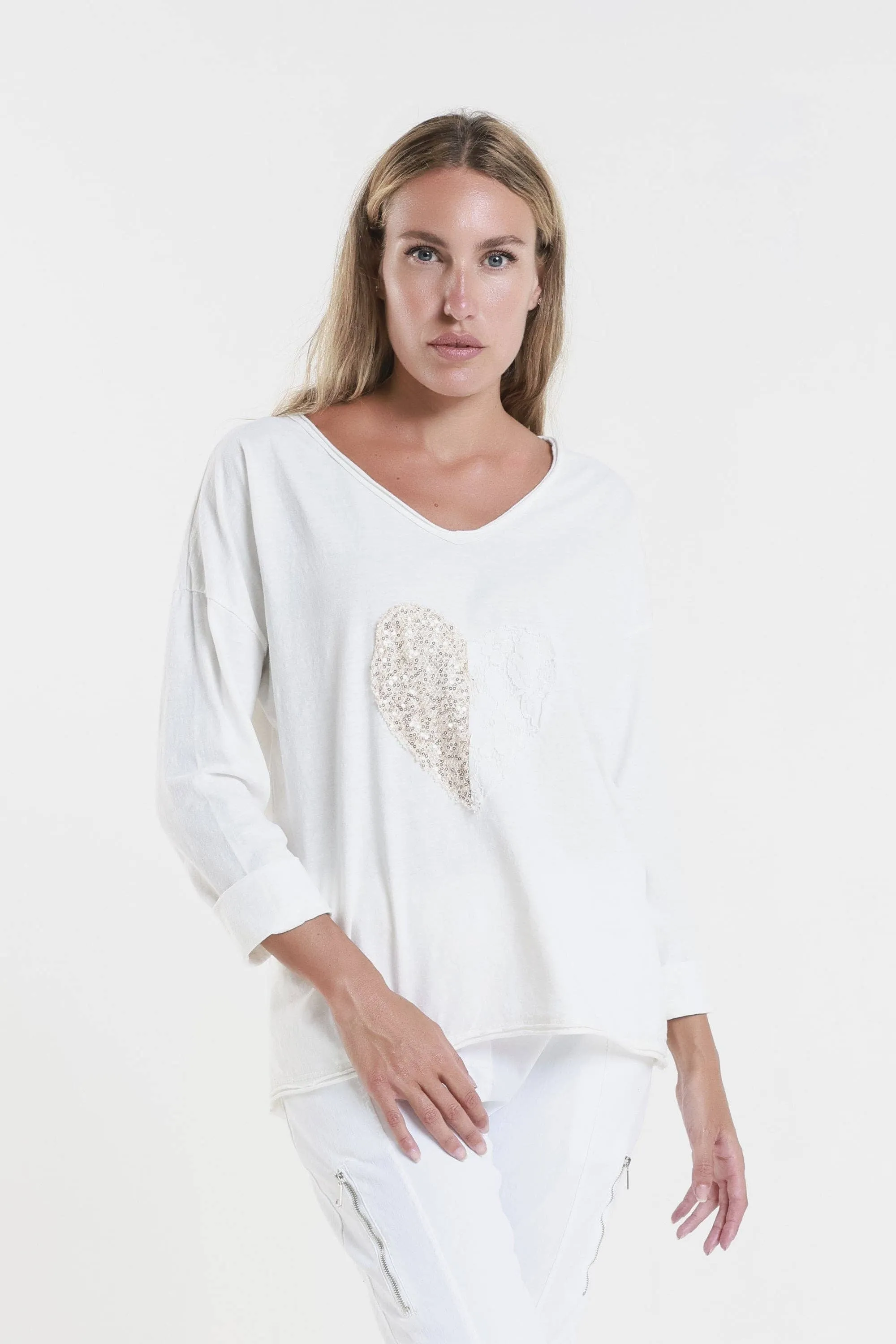 Heart Janice Long Sleeve Sequin/Lace Heart Top