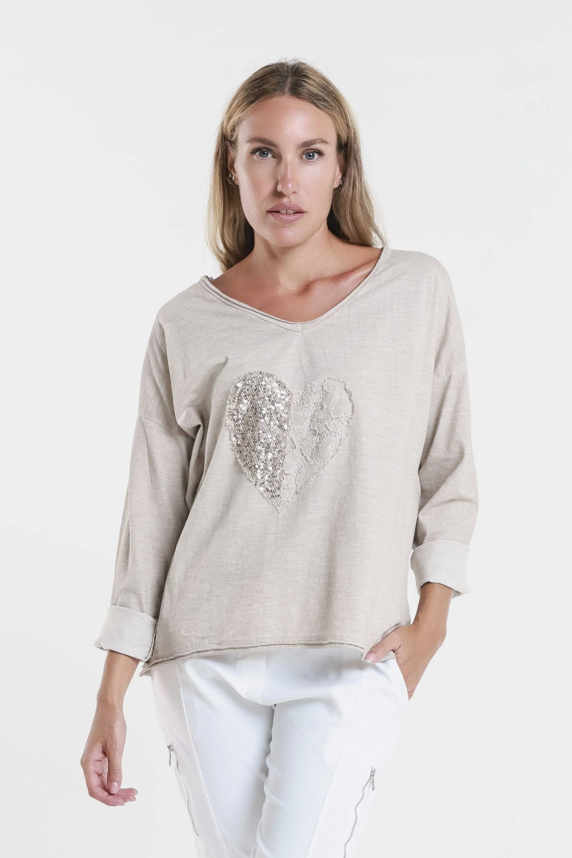 Heart Janice Long Sleeve Sequin/Lace Heart Top