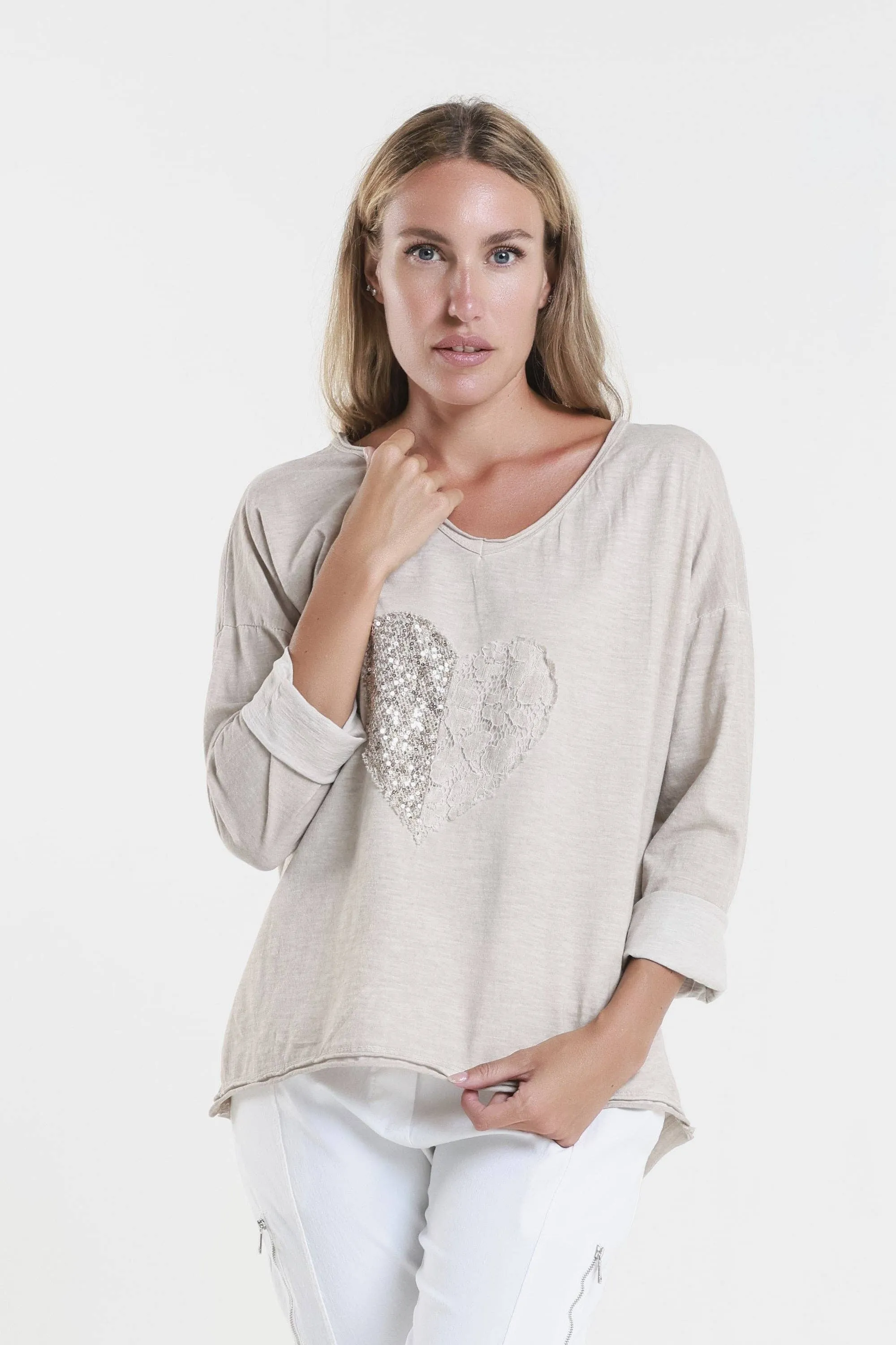 Heart Janice Long Sleeve Sequin/Lace Heart Top