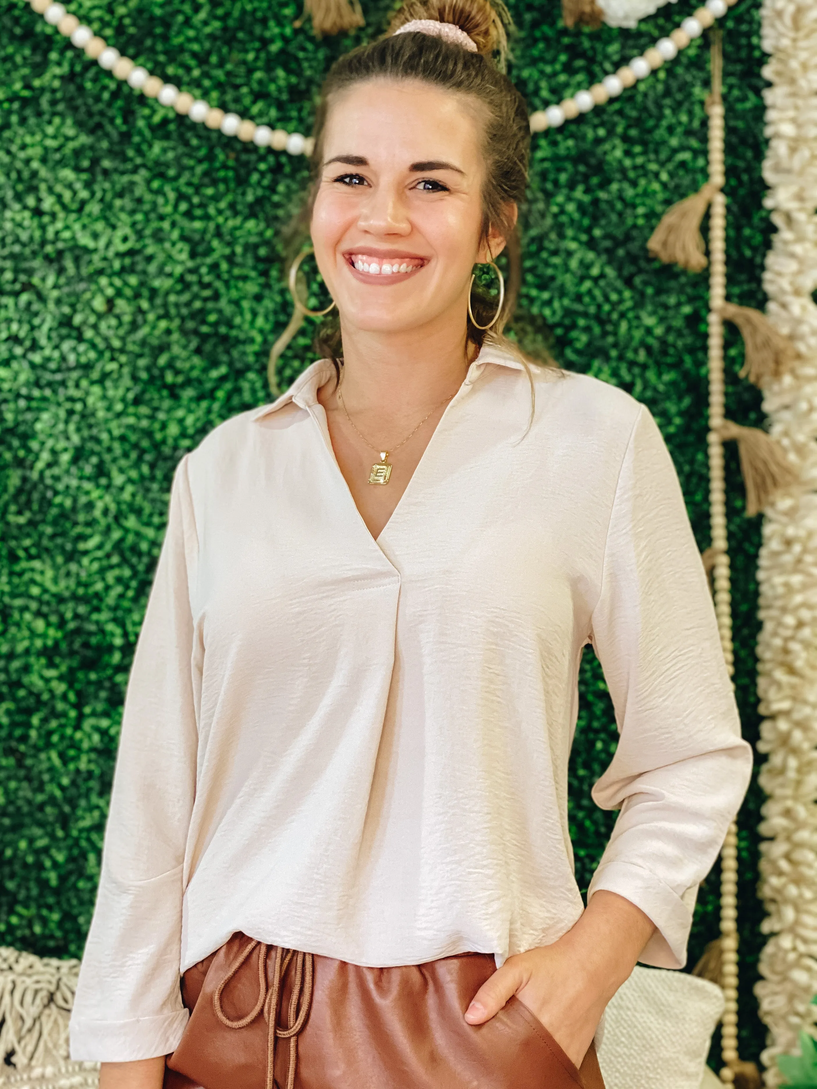 Heather Collared Wide Sleeve Top