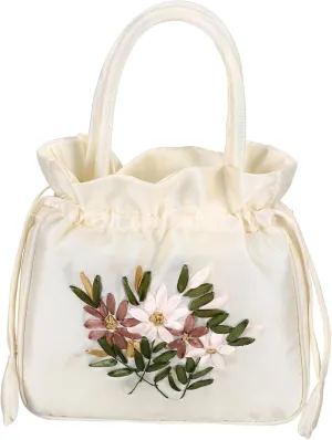 Homoyoyo Ladies Evening Handbags Small Women Bag Elegant Floral Design Drawstring Closure Evening Clutch