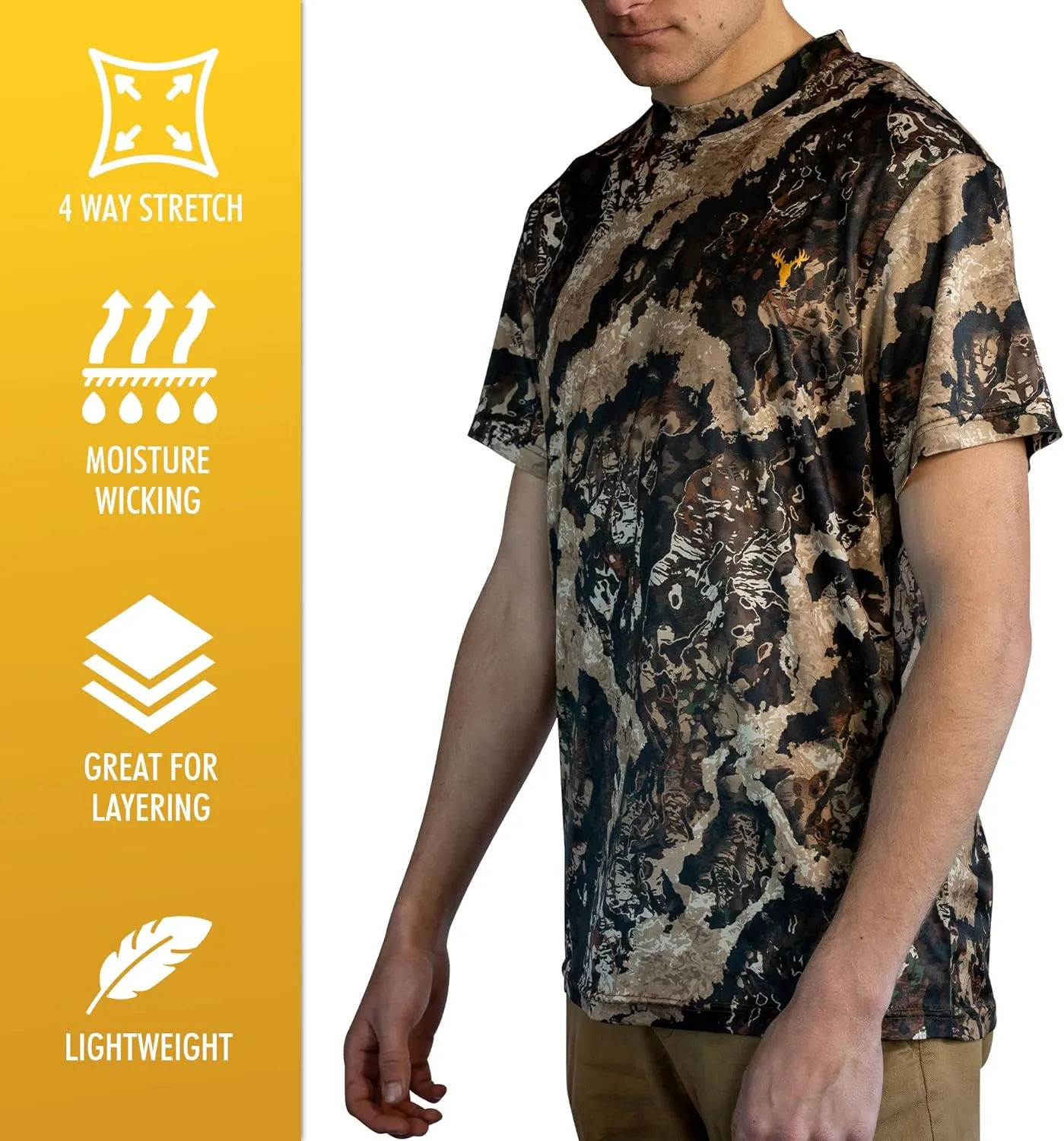HOT SHOT Mens Camo Hunting Short Sleeve Shirt  Quick Dry Performance Shirt