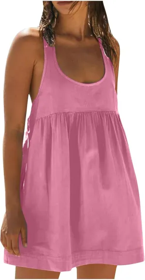 Hot Shot Mini Dress, Mini Dresses for Women Summer 2025, Sleeveless Tank Dress, Short Mini Sundress with Pockets