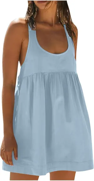 Hot Shot Mini Dress, Mini Dresses for Women Summer 2025, Sleeveless Tank Dress, Short Mini Sundress with Pockets