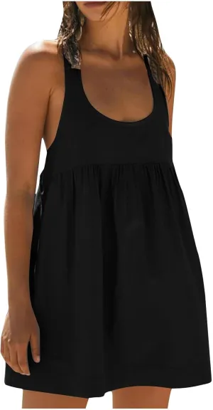 Hot Shot Mini Dress, Mini Dresses for Women Summer 2025, Sleeveless Tank Dress, Short Mini Sundress with Pockets